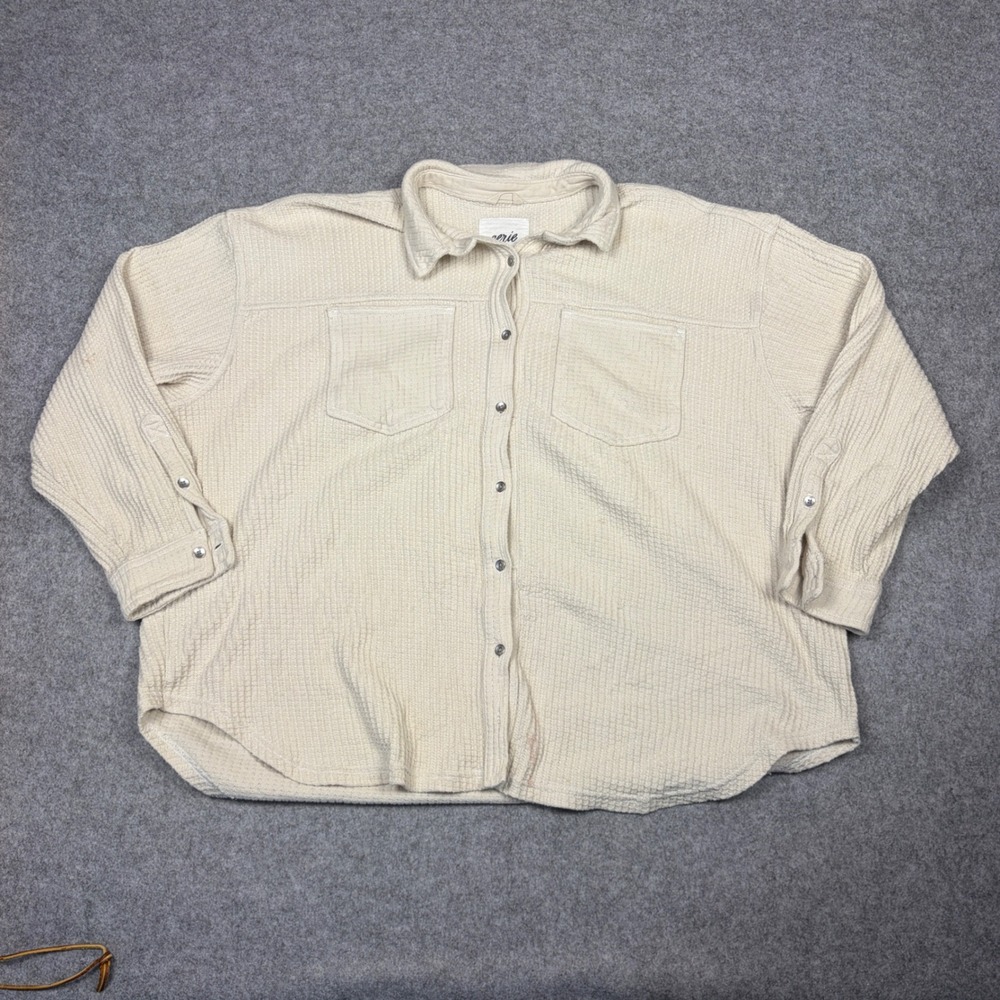 Aerie Cream Waffle Knit Button Down Shirt Oversized Shacket Large